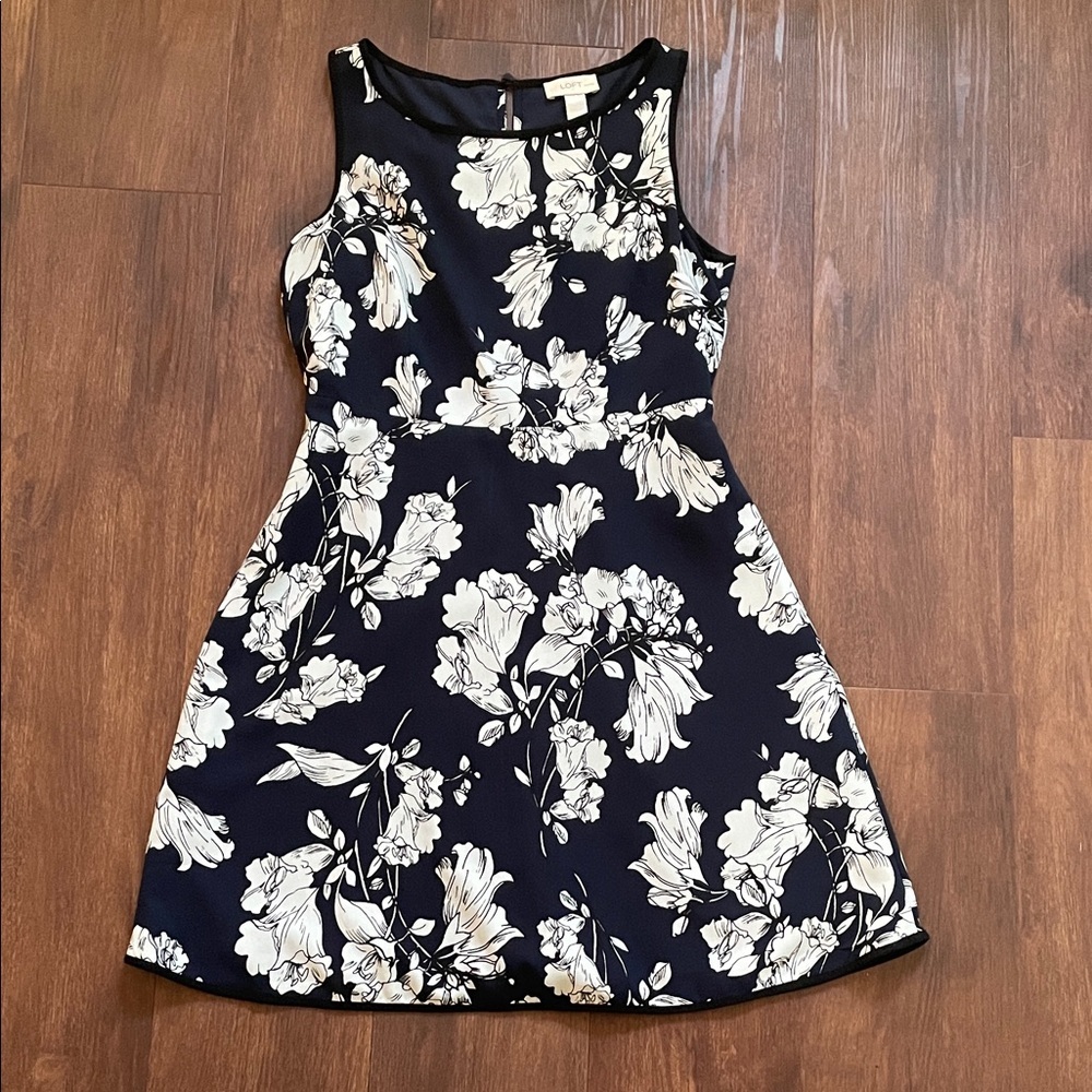 LOFT Navy and White Floral Mini Dress